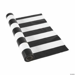Buy ⌛ Black & White Striped Plastic Tablecloth Roll 🌟