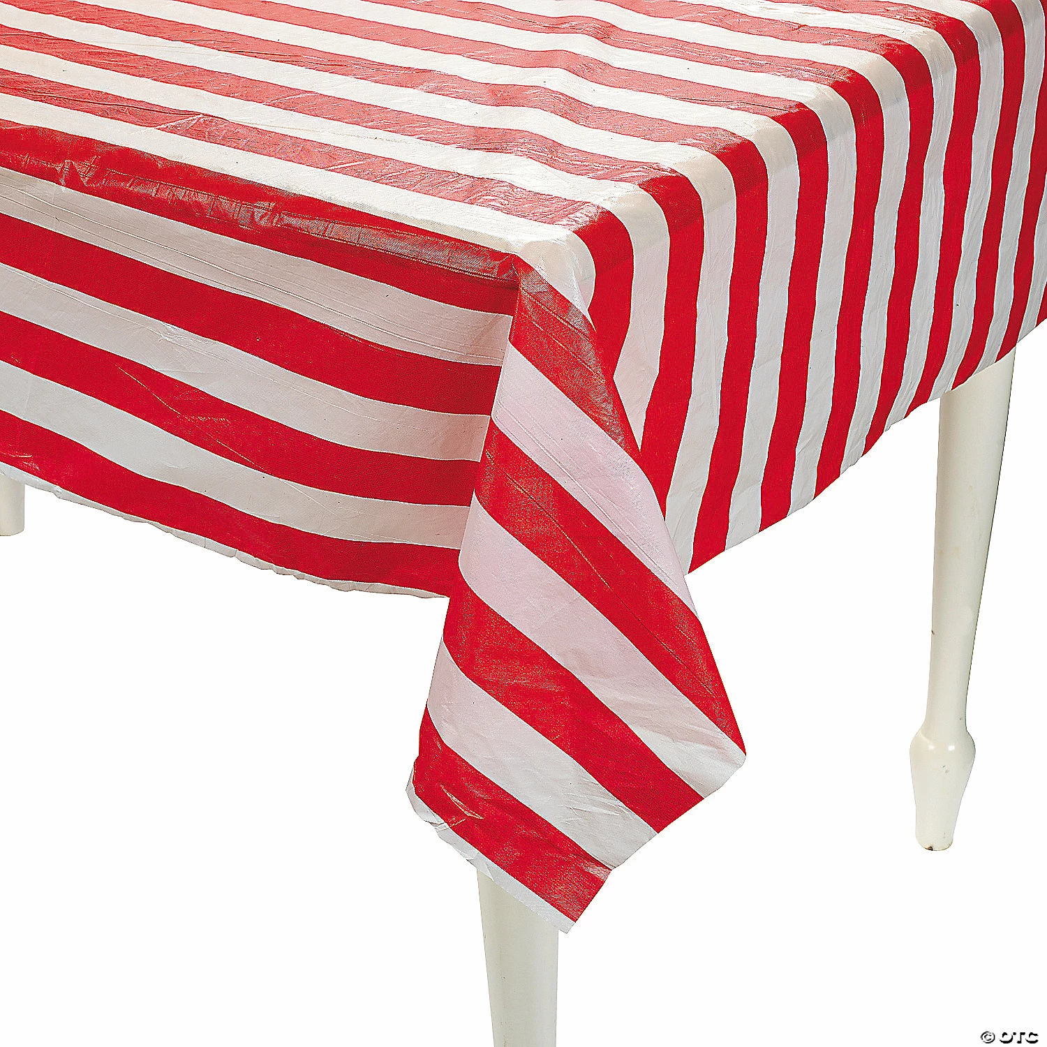 Discount π Red & White Striped Plastic Tablecloth Roll π 4 Discount π Red & White Striped Plastic Tablecloth Roll π - Image 2