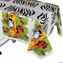 Discount ✔️ Zebra Print Zoo Animal Plastic Tablecloth 🤩